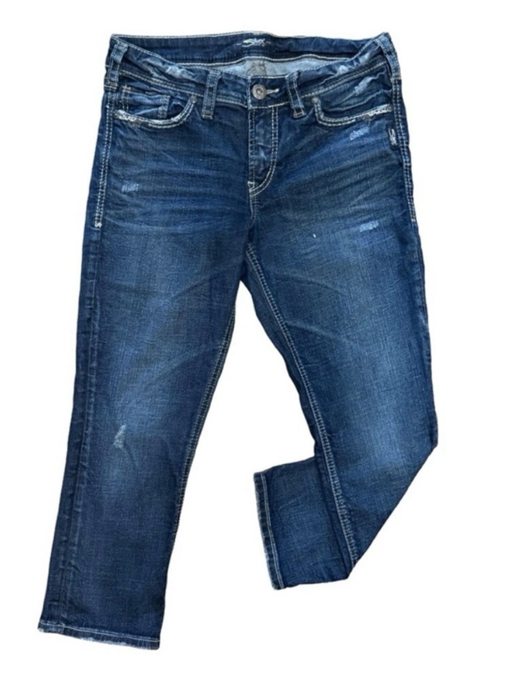 SILVER JEANS Elyse Capri Jeans Sz 28 Mid Rise Cropped Stretch Denim